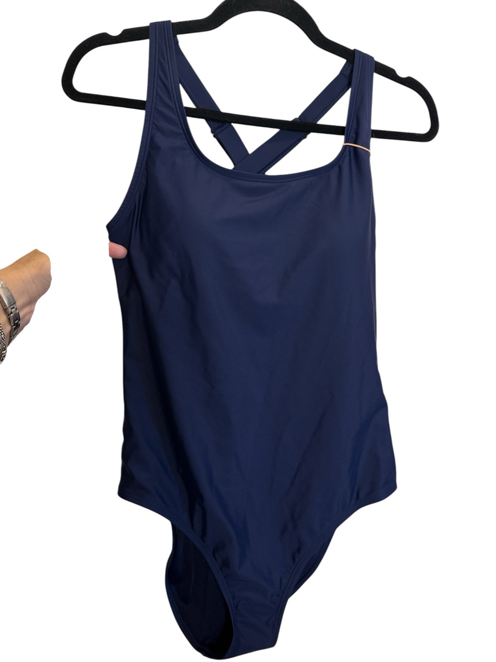 Quince Women’s Navy Italian Cross-Back One-Piece Swimsuit Sz L